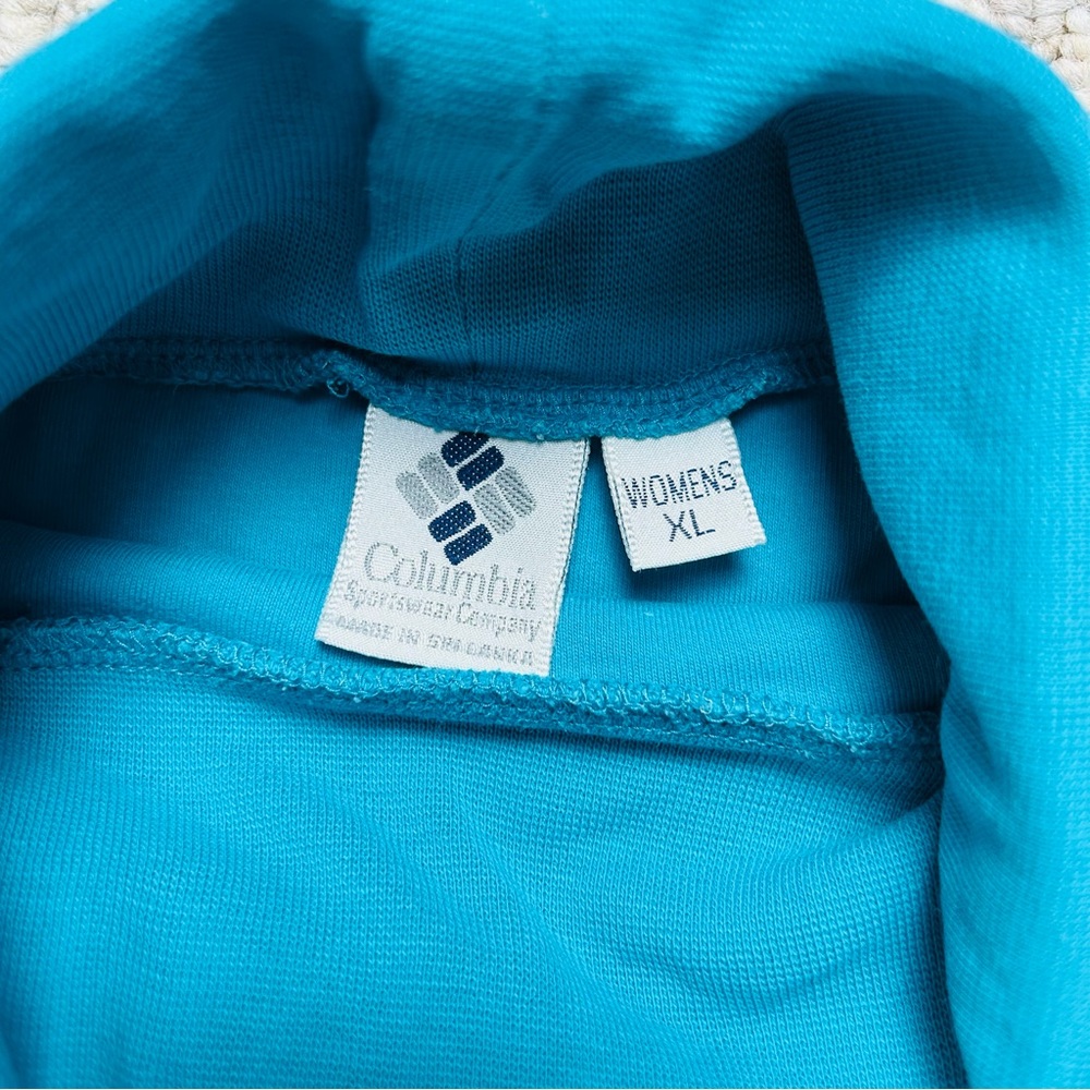 Columbia Vintage Mock Neck Long Sleeve Womens XL Teal Single Stitch 90s Pullover - Picture 5 of 8